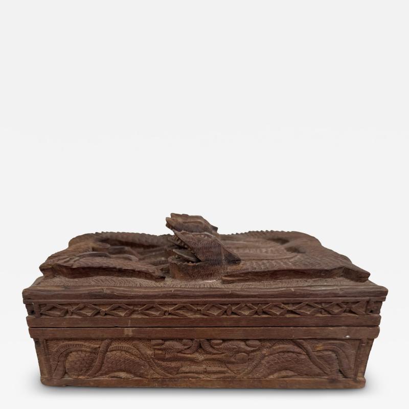 Hand Carved Jaguar Relief Wooden Jewelry Box