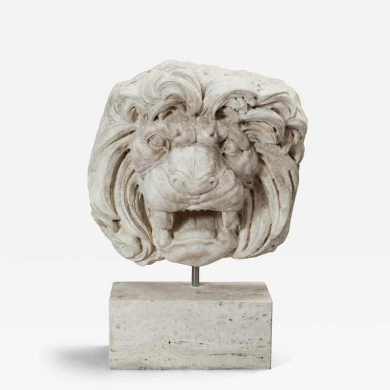 Hand Carved Marble Lion Head with Stand