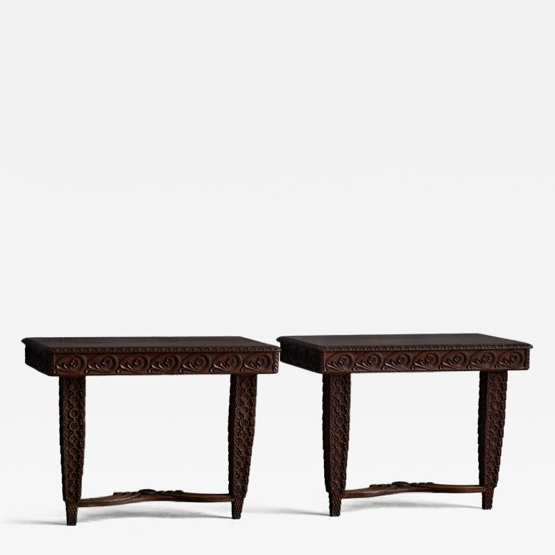 Hand Carved Ornate Wooden Console Tables France Late 19th Century