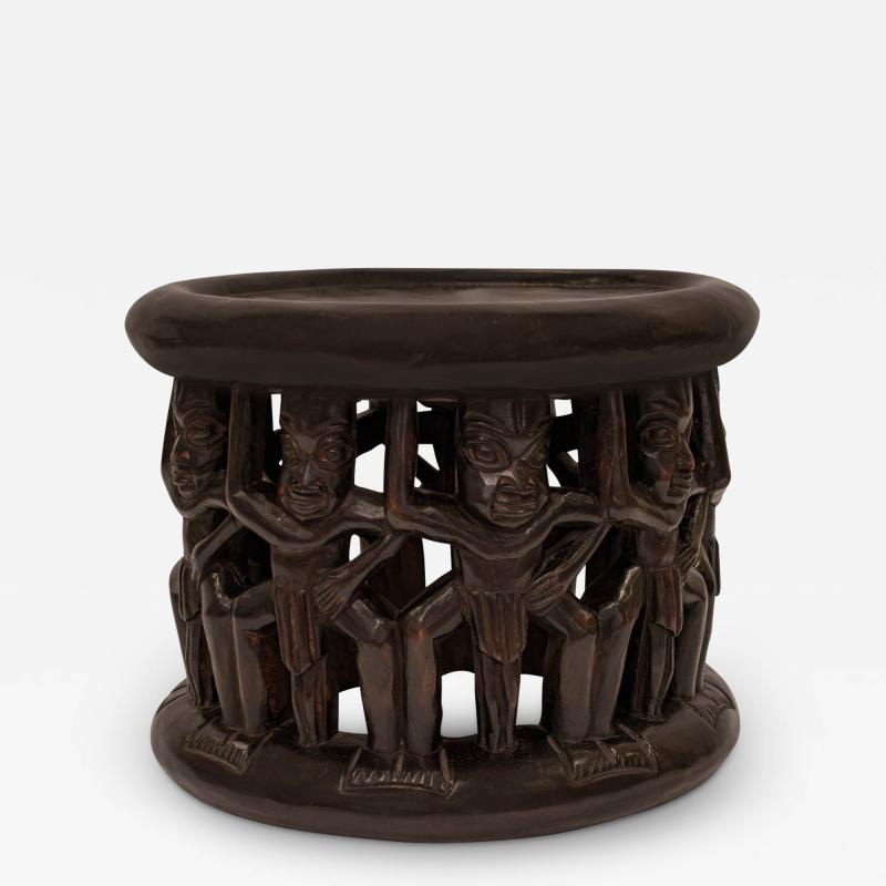 Hand Carved Wood Bamileke Figural Side Table Stool 1960s