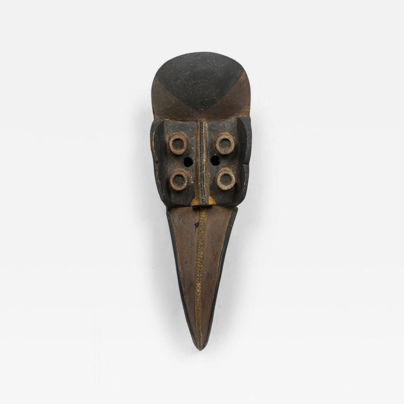 Hand Carved and Painted Wood Mask Wall Plaque in Bird Form