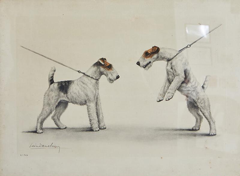 Hand Colored Print of two Dogs