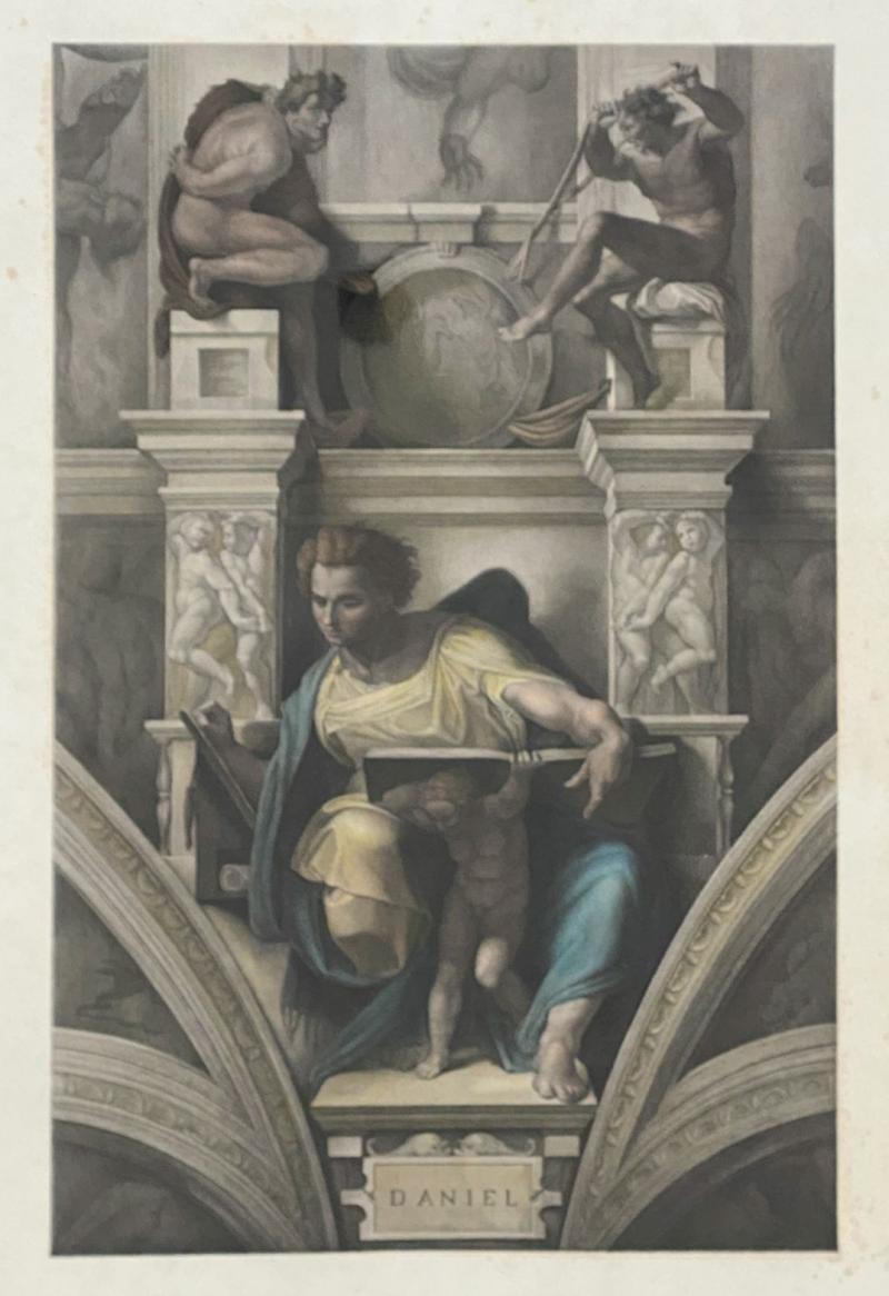 Hand Colored Victorian Engraving of Daniel from Sistine Chapel