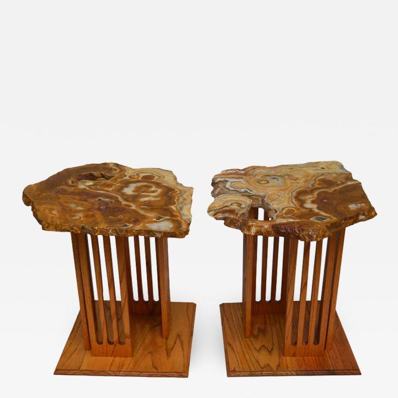 Hand Crafted Californian Studio Polished Stone Top End Tables from the 1960s