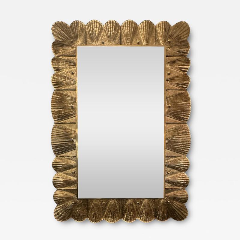 Hand Crafted Murano Glass Tile Mirror with Scallop Shell Motif