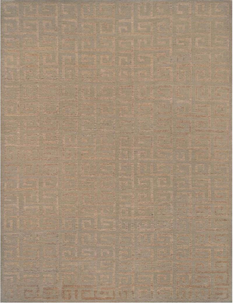 Hand Knotted Greek Key Patterned Hemp Rug