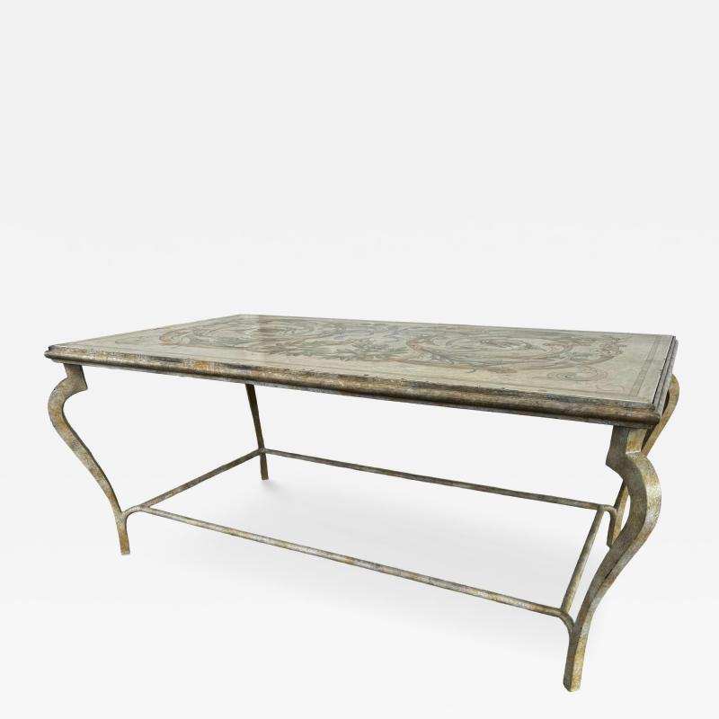 Hand Painted Italian Wrought Iron with Wood Top Table