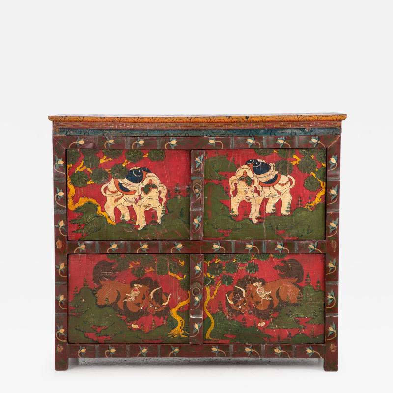Hand Painted Tibetan Cabinet Early 20th Century