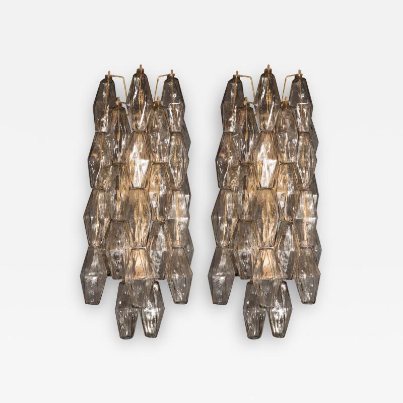 Handblown Murano Glass Smoked Glass Polyhedral Sconces with Brass Fittings
