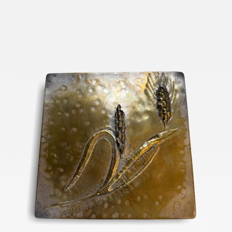 Handcrafted Brass Box with Wheat Relief Design