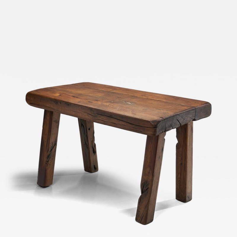 Handcrafted Brutalist Solid Oak Side Table the Netherlands 1970s