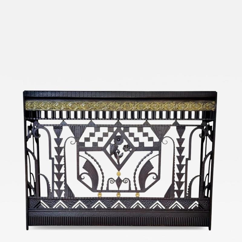 Handmade French Art Deco Style Fer Forg Iron Console with Portoro Marble Top