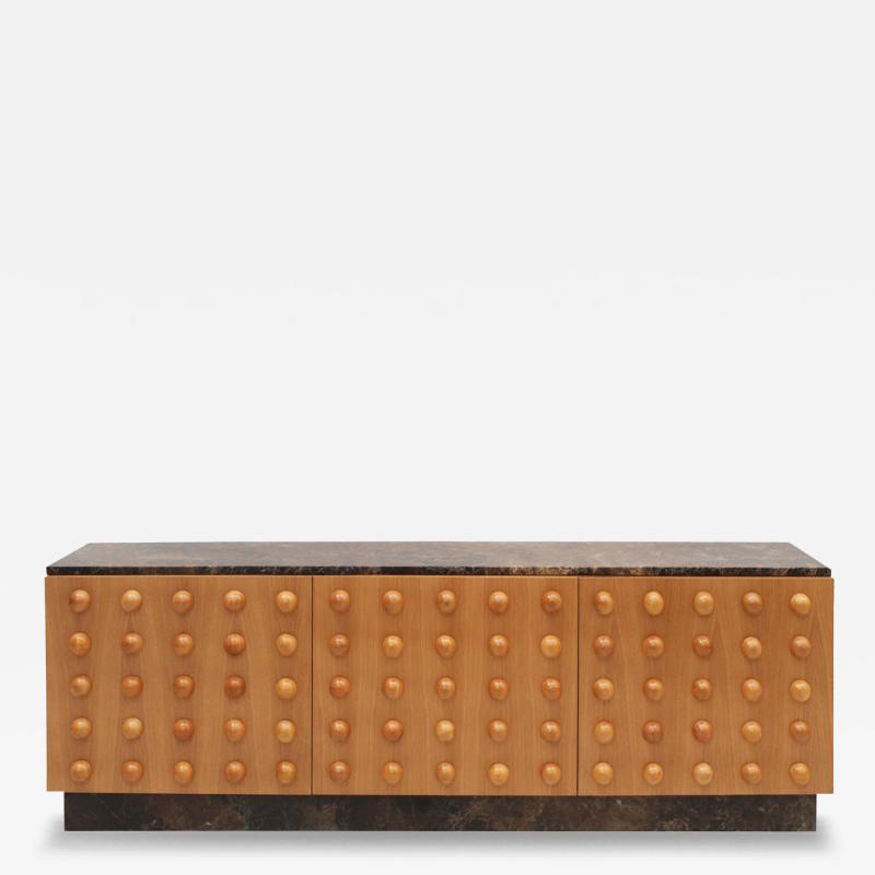 Handmade carved oak sideboard with emperor marble top Italy