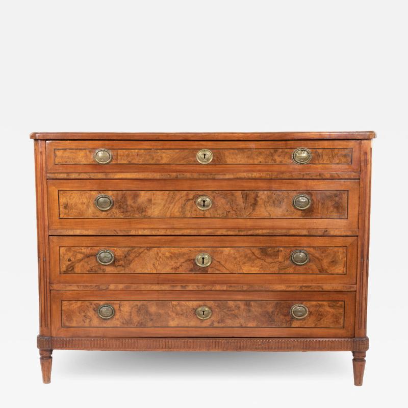 Handsome Italian Walnut Neoclassical Four Drawer Commode Circa 1780 