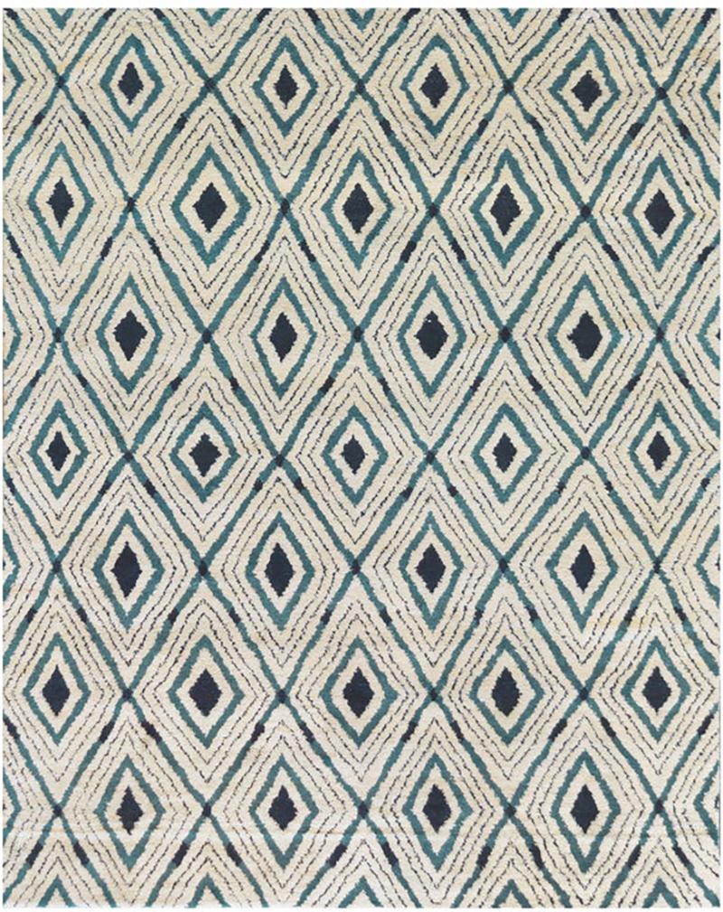 Handwoven Modern Wool Diamond Pattern Rug