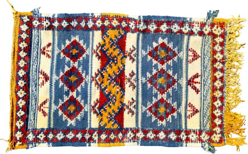 Handwoven Moroccan Wool Rug in Blue White