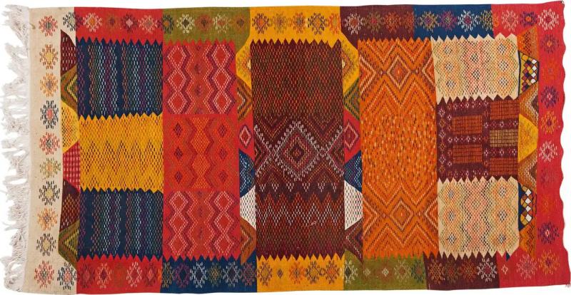 Handwoven Vintage Moroccan Rug in Wool with Organic Multi Color Dye