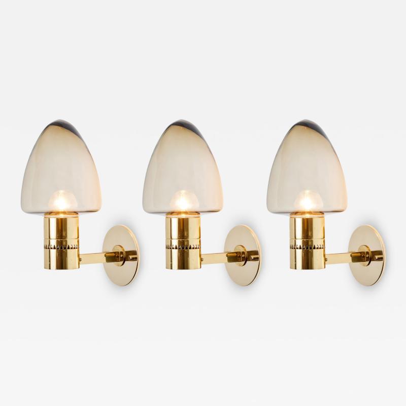 Hans Agne Jakobsson 1960s Hans Agne Jakobsson Model V 220 Brass Glass Sconce for Markaryd