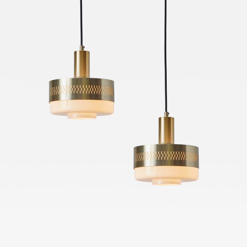 Hans Agne Jakobsson 1960s Perforated Brass Glass Pendant Attributed to Hans Agne Jakobsson