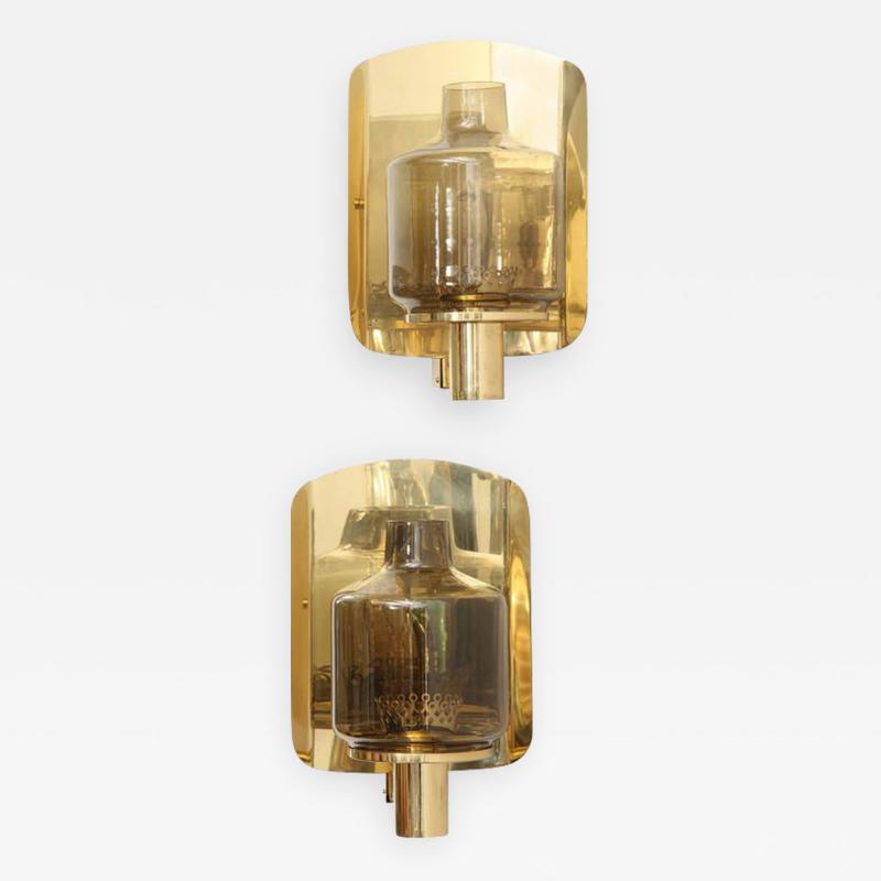 Hans Agne Jakobsson Hans Agne Jakobsson Brass and Smoked Glass Sconces