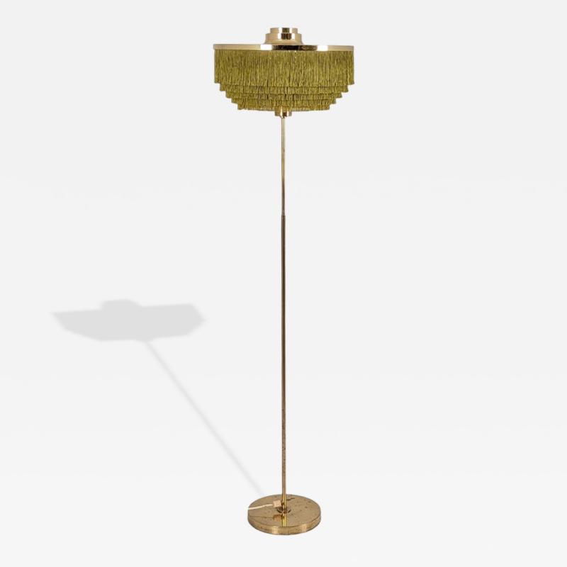 Hans Agne Jakobsson Hans Agne Jakobsson Floor Lamp Model G100 Brass Green Fringes Markaryd 1960s