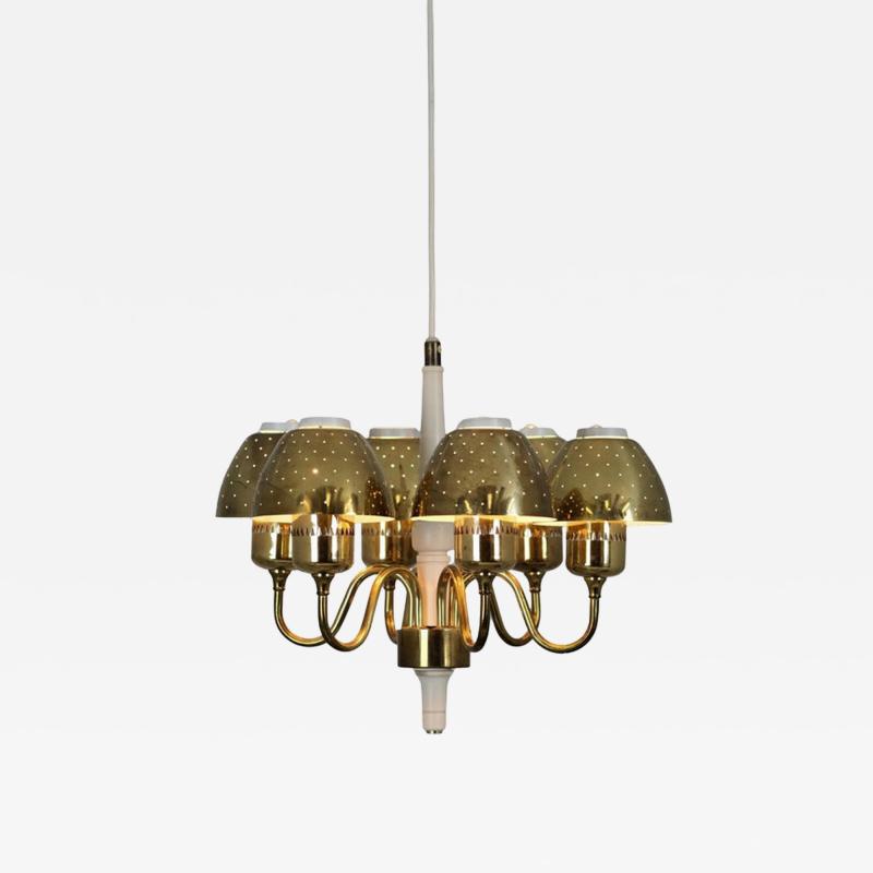 Hans Agne Jakobsson Hans Agne Jakobsson Perforated Brass Chandelier Model T 526 for Markaryd 1960s