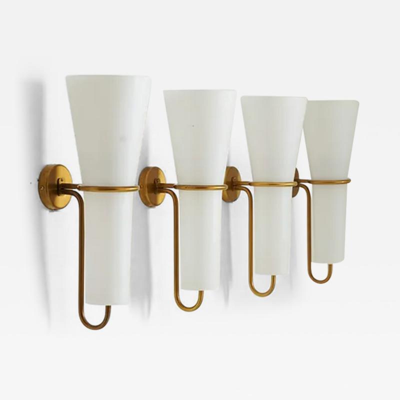 Hans Agne Jakobsson Large Wall Sconces in Brass and Opaline Glass by Hans Agne Jakobsson