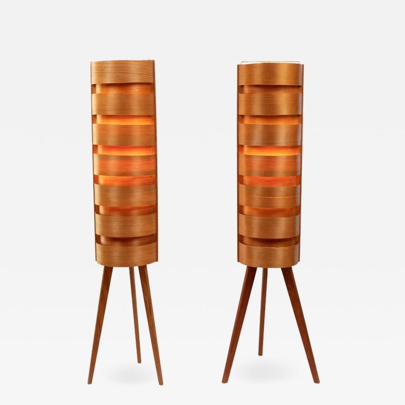 Hans Agne Jakobsson Pair of 1960s Hans Agne Jakobsson Wood Tripod Floor Lamps for AB Ellysett