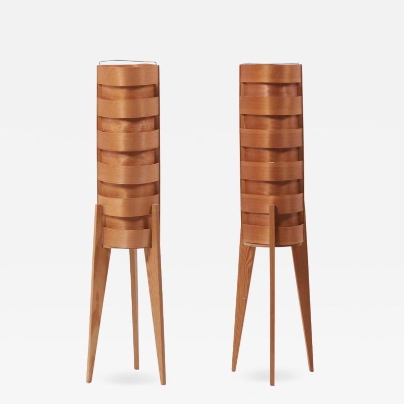 Hans Agne Jakobsson Pair of 1960s Hans Agne Jakobsson Wood Tripod Floor Lamps for AB Ellysett