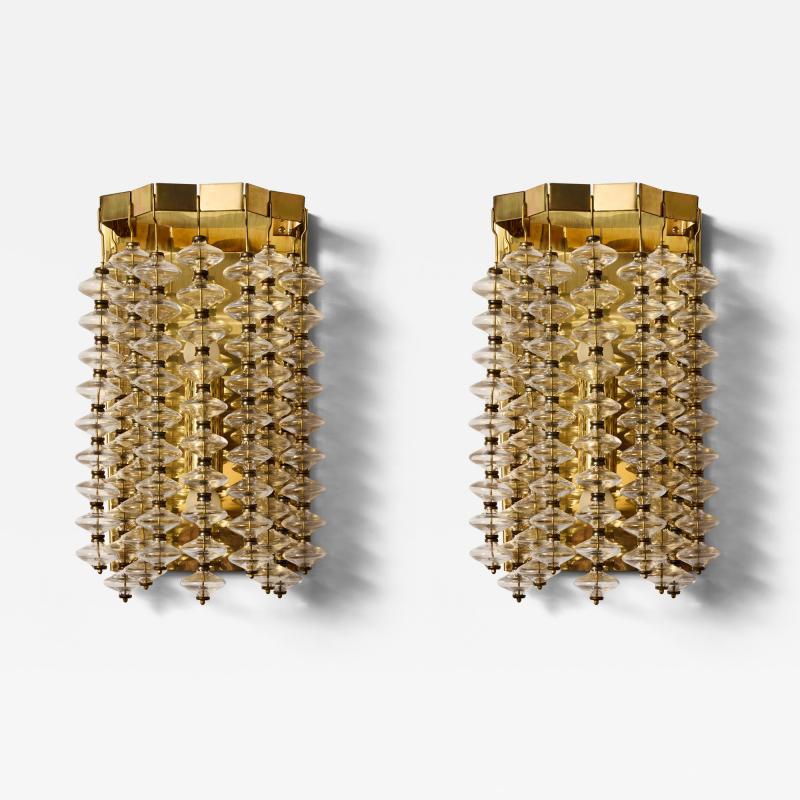 Hans Agne Jakobsson Pair of Hans Agne Jakobsson Model V 258 Estrella Brass and Glass Wall Sconces
