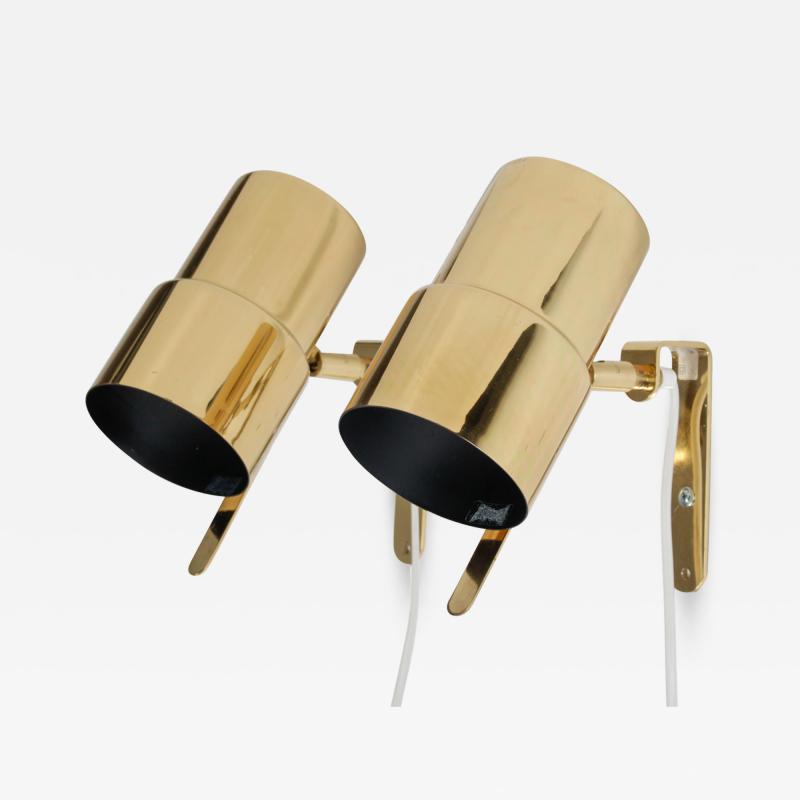 Hans Agne Jakobsson Pair of Scandinavian Wall Lamps in Brass Nicke by Hans Agne Jakobsson