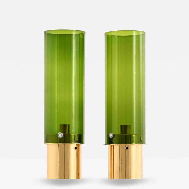 Hans Agne Jakobsson Set of 2 Candlesticks in Brass and Glass by Hans Agne Jakobsson 1960s