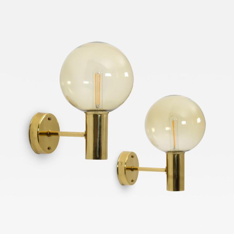 Hans Agne Jakobsson Swedish Midcentury Wall Lamps in Brass and Glass by Hans Agne Jakobsson