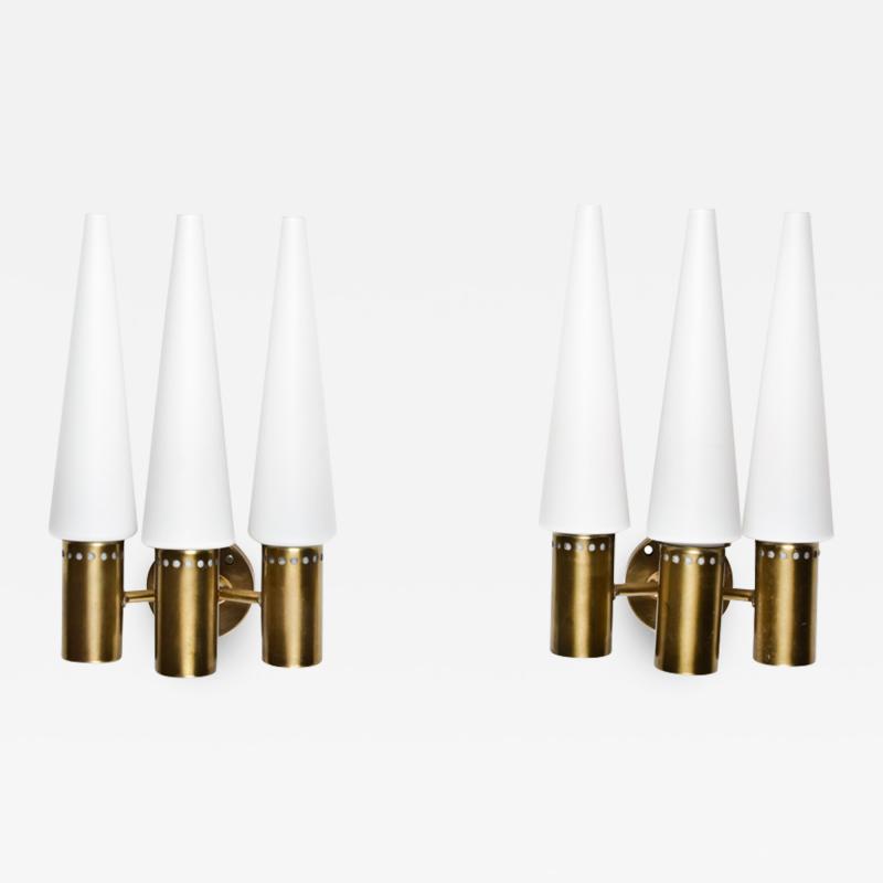 Hans Agne Jakobsson Wall Sconces in Brass and Opaline Glass by Hans Agne Jakobsson