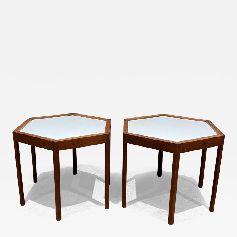 Hans Andersen 1960s Side Tables by Hans Andersen Teak and Formica Hexagon Denmark