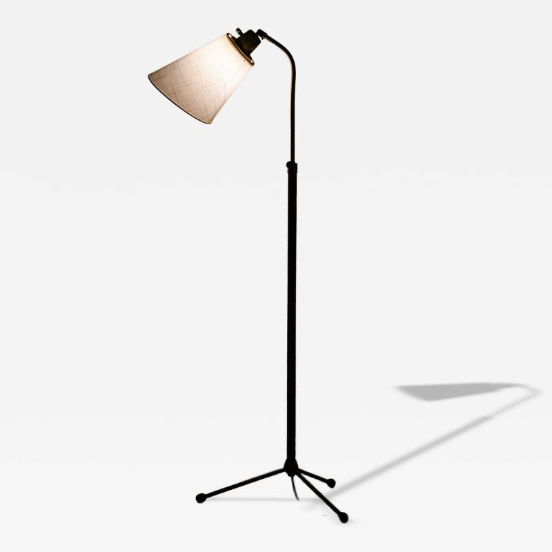 Hans Bergstr m Brass Leather Floor Lamp by Atelj Lyktan 1940s