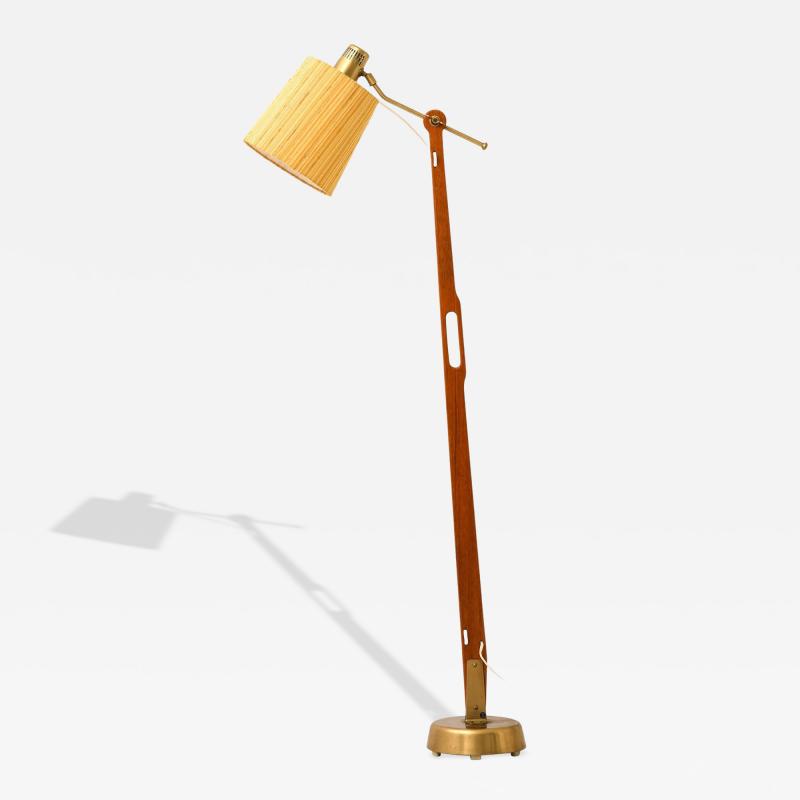 Hans Bergstr m Floor Lamp in Teak Brass and Original Lamp Shade by Hans Bergstr m 1950s