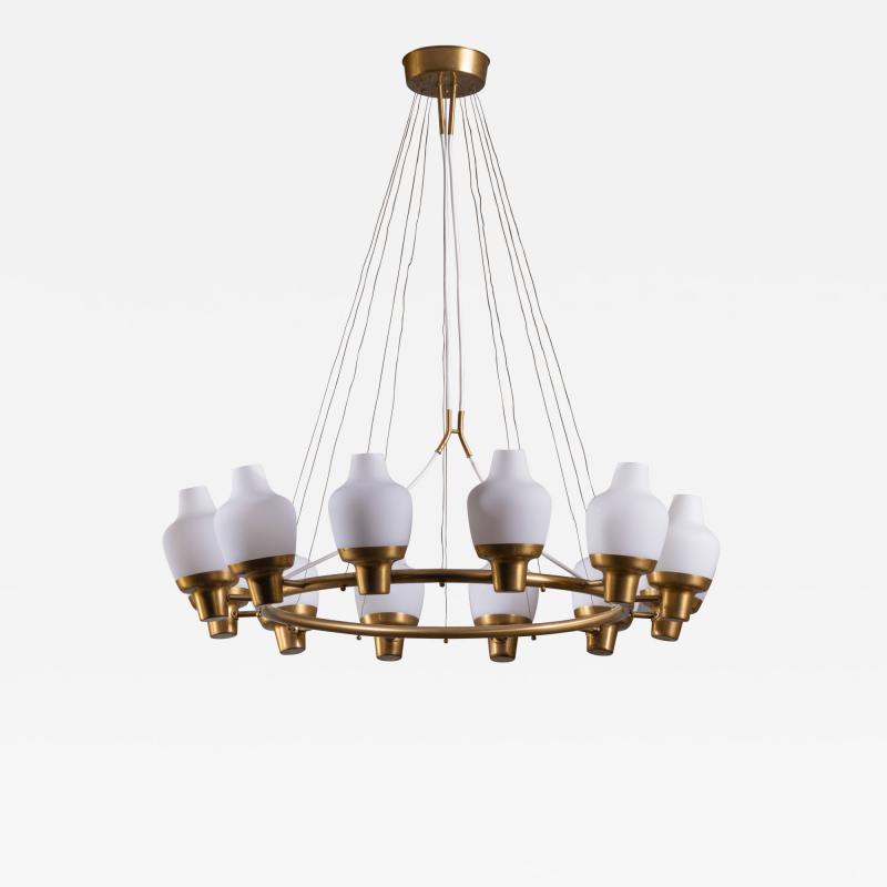 Hans Bergstr m Large Hans Bergstrom brass and opaline glass chandelier