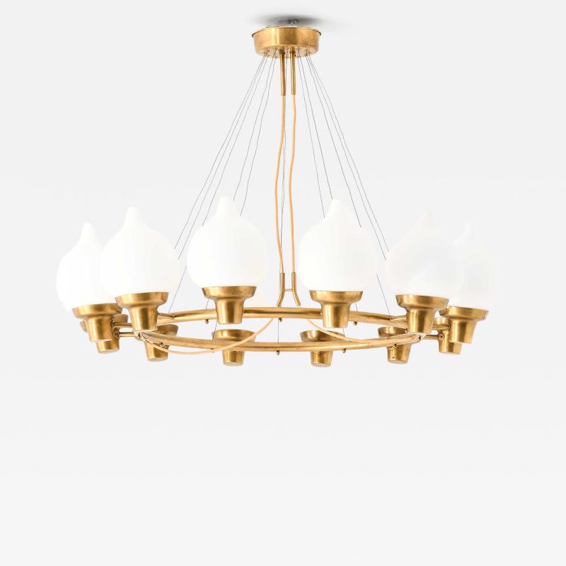 Hans Bergstr m Scandinavian Modern Ceiling Lamp in Brass Opaline Glass by Hans Bergstr m