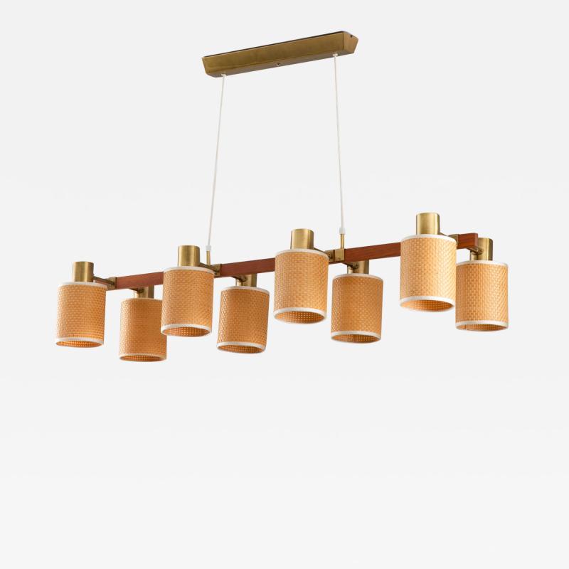 Hans Bergstr m Swedish Midcentury Ceiling Lamp by Hans Bergstr m in Brass Teak and Rattan