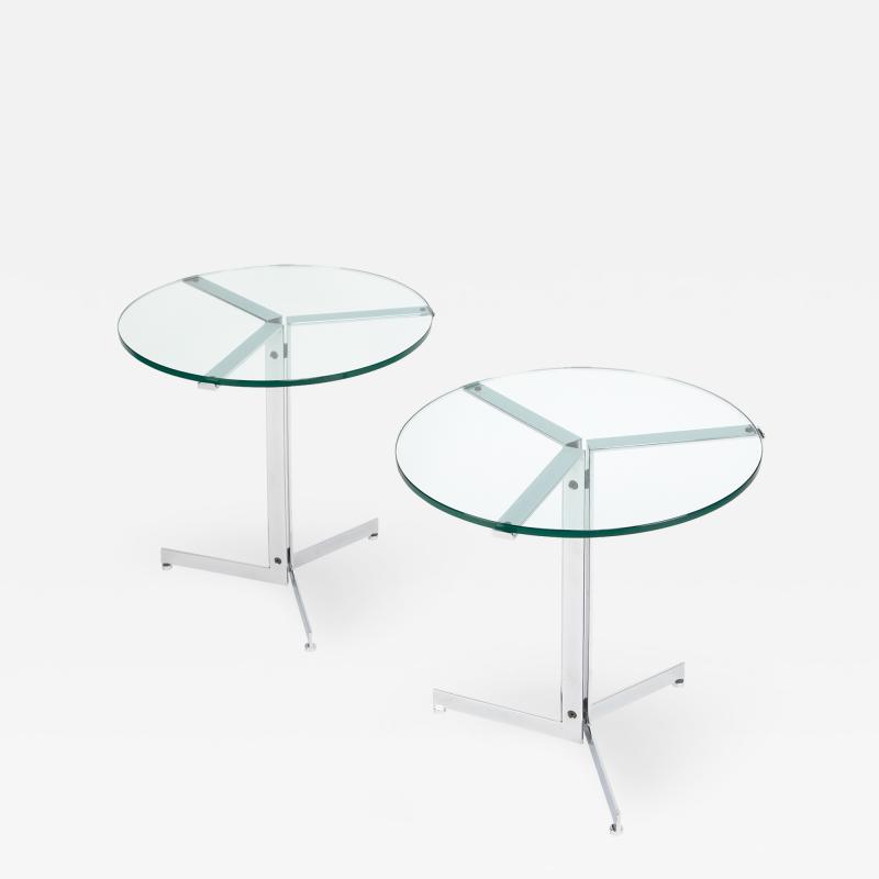 Hans Eichenberger Pair Of Alpha Side Tables In Polished Chrome And Glass 1970s