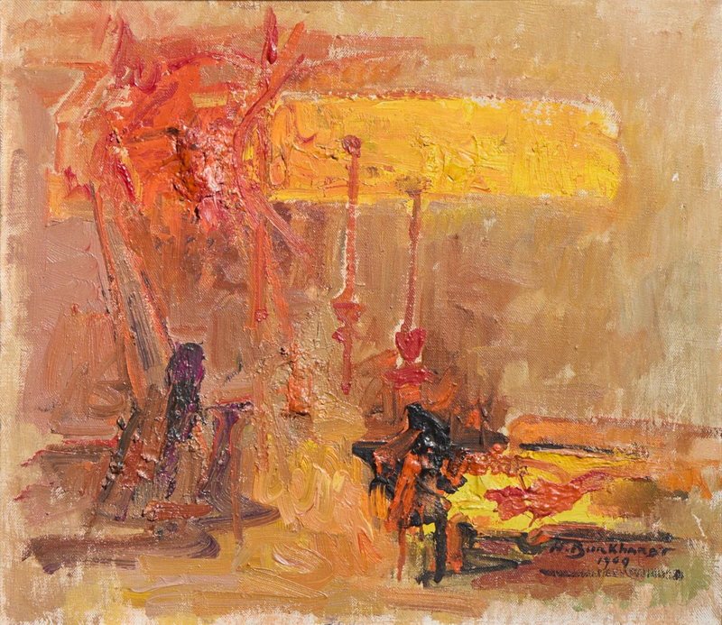Hans Gustav Burkhardt Hans Gustav Burkhardt Mid Century 1969 Signed Abstract Original Oil Painting