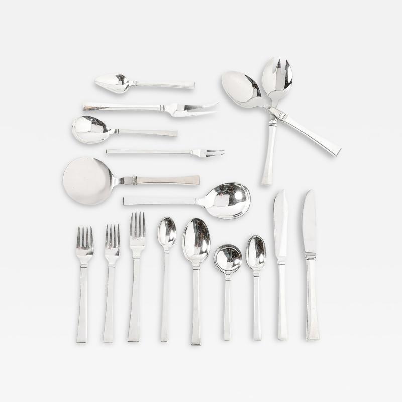 Hans Hansen Mid Century Sterling Silver Bell Pattern Flatware Set for Six by Hans Hansen