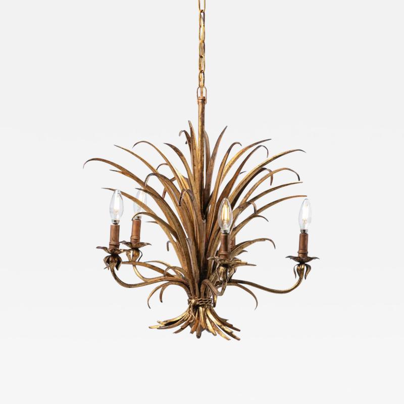 Hans K gl 1940s Hollywood Regency Hans K gl Gilt Sheaf of Wheat Five Arm Chandelier