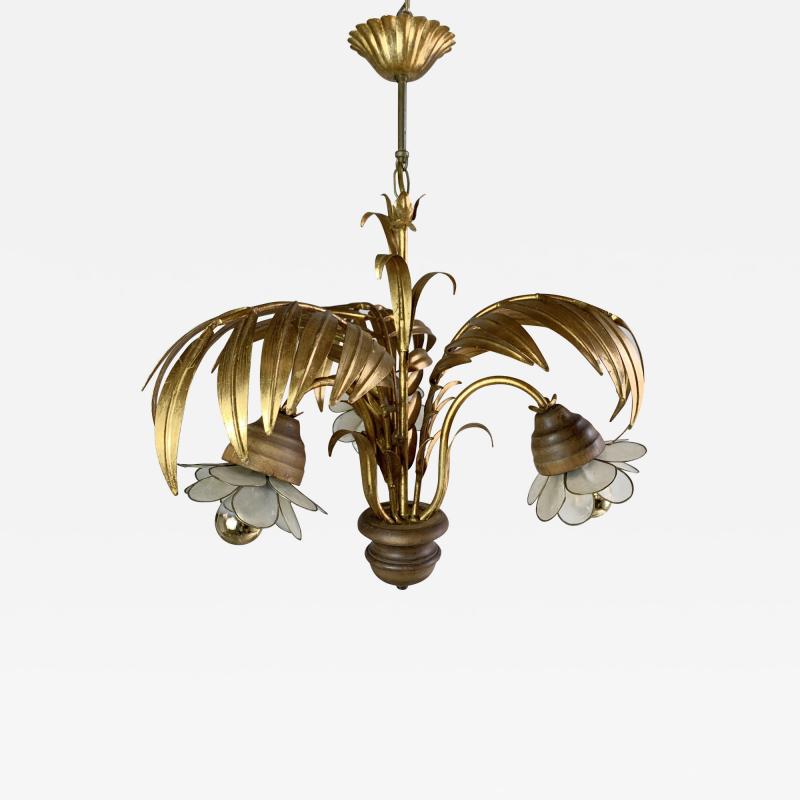 Hans K gl Hans Kogl Palm Leaf Chandelier with Capiz Shell Lamp Shades