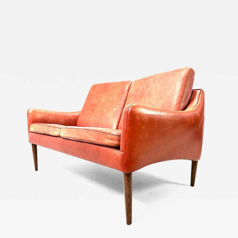 Hans Olsen 1950s Danish Modern Hans Leather Settee by Hans Olsen