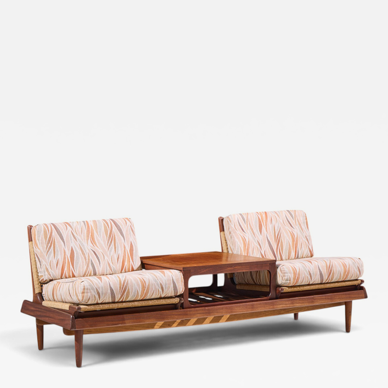 Hans Olsen Hans Olsen Model 161 Danish Teak and Cane Modular 2 Seat Sofa with Table