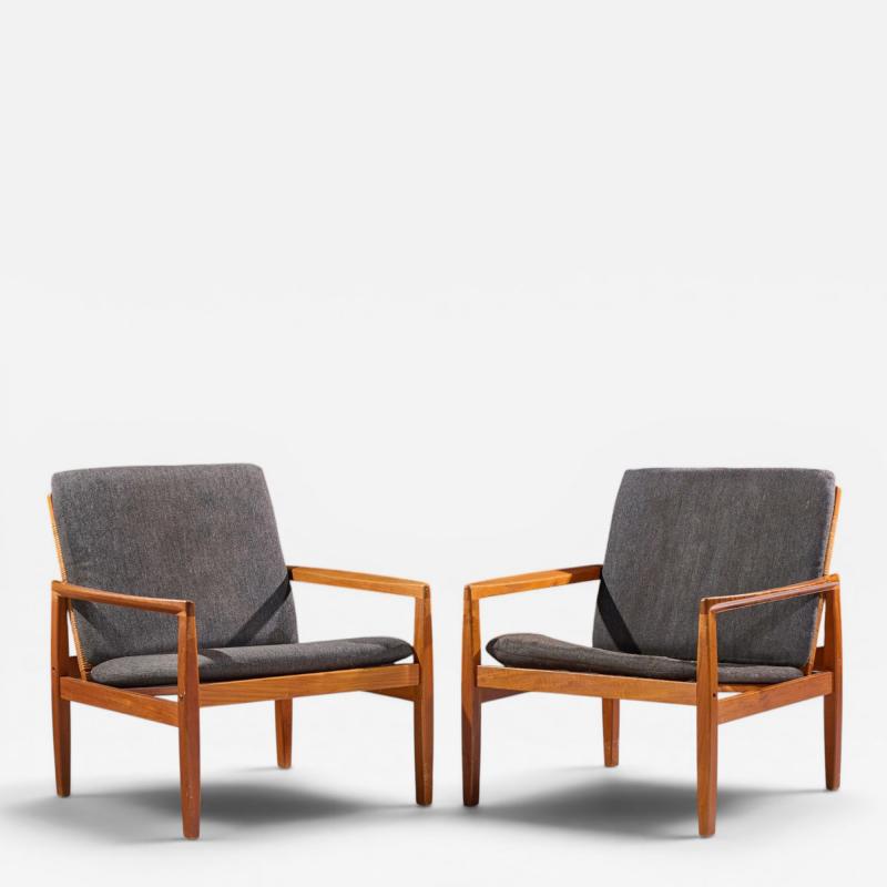 Hans Olsen Hans Olsen for Juul Kristensen Model 519 Danish Teak and Cane Chairs Pair