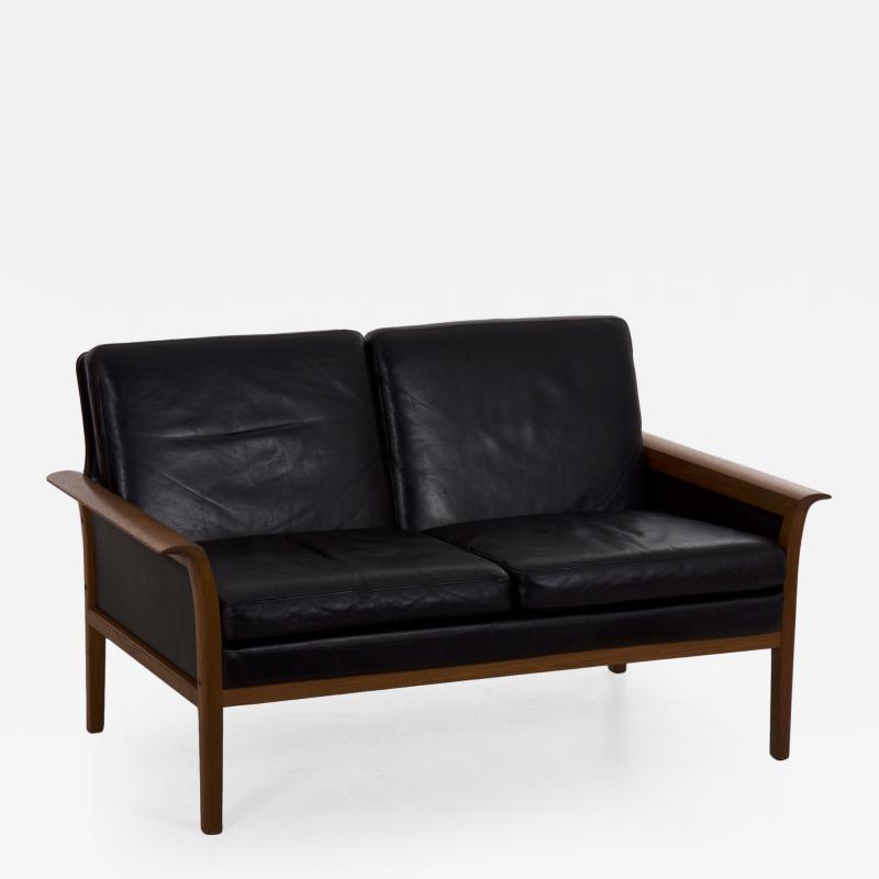 Hans Olsen Hans Olsen for Vatne M bler Black Leather Teak Loveseat Sofa