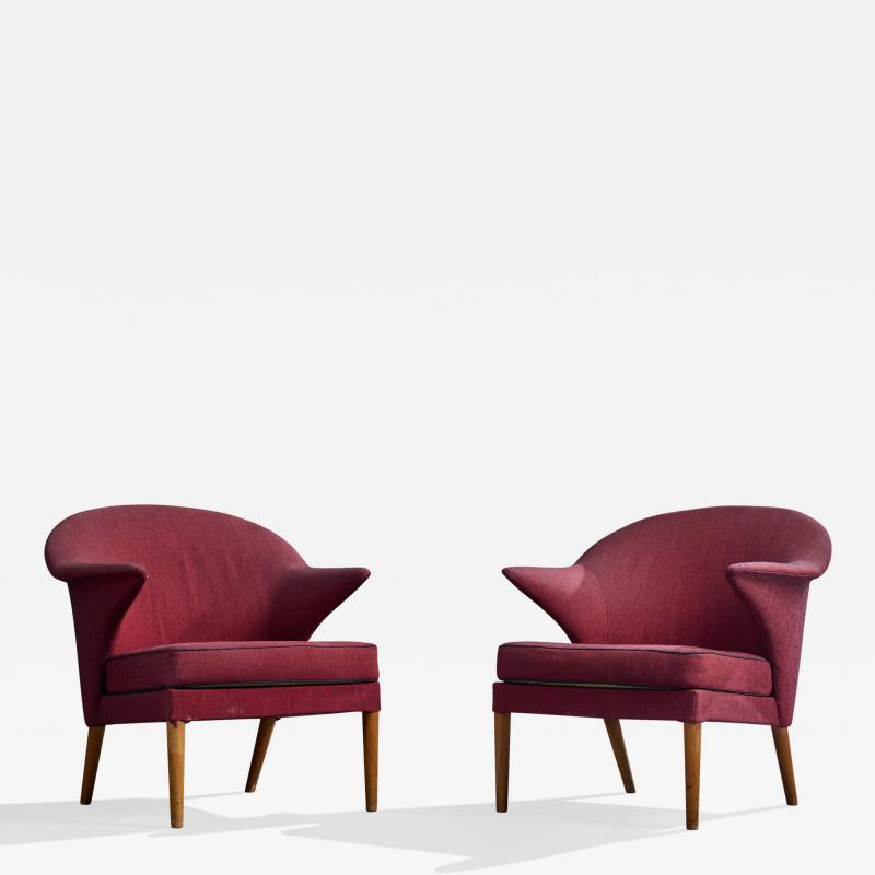 Hans Olsen Lounge Chairs with Fabric and Wood Denmark 1960s